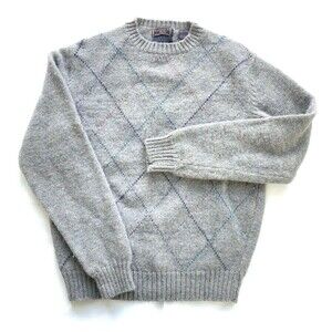 Vintage Wool Sweater Pullover Crew neck Argyle men size XL Hunting Horn
